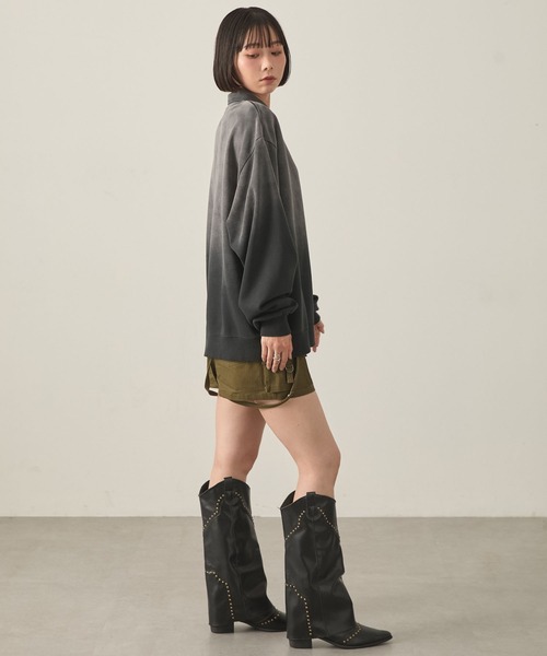 Snap club（スナップクラブ）の「【Snap club】ヴィンテージスプレー加工 メタルプレートグラデーションスウェットポロシャツ（スウェット・レディース・ブラック/レッド/ネイビー・M/L）」の8枚目の写真