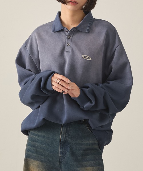 Snap club（スナップクラブ）の「【Snap club】ヴィンテージスプレー加工 メタルプレートグラデーションスウェットポロシャツ（スウェット・レディース・ブラック/レッド/ネイビー・M/L）」の19枚目の写真