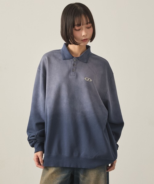 Snap club（スナップクラブ）の「【Snap club】ヴィンテージスプレー加工 メタルプレートグラデーションスウェットポロシャツ（スウェット・レディース・ブラック/レッド/ネイビー・M/L）」の21枚目の写真