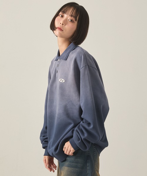 Snap club（スナップクラブ）の「【Snap club】ヴィンテージスプレー加工 メタルプレートグラデーションスウェットポロシャツ（スウェット・レディース・ブラック/レッド/ネイビー・M/L）」の22枚目の写真