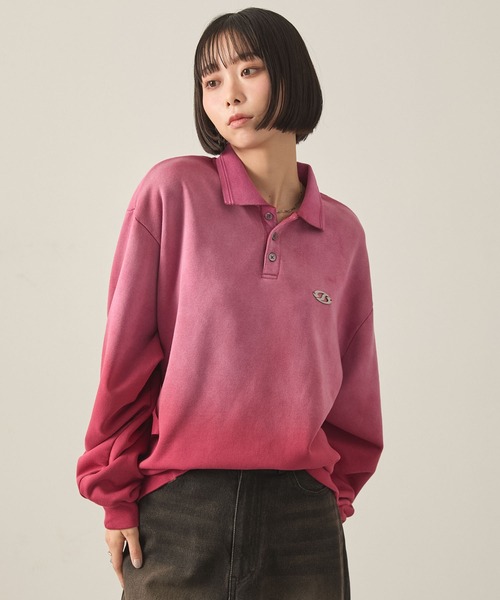 Snap club（スナップクラブ）の「【Snap club】ヴィンテージスプレー加工 メタルプレートグラデーションスウェットポロシャツ（スウェット・レディース・ブラック/レッド/ネイビー・M/L）」の9枚目の写真