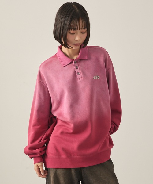 Snap club（スナップクラブ）の「【Snap club】ヴィンテージスプレー加工 メタルプレートグラデーションスウェットポロシャツ（スウェット・レディース・ブラック/レッド/ネイビー・M/L）」の10枚目の写真