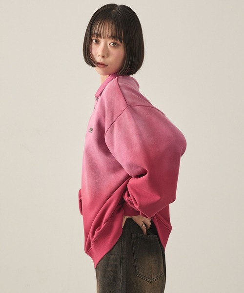 Snap club（スナップクラブ）の「【Snap club】ヴィンテージスプレー加工 メタルプレートグラデーションスウェットポロシャツ（スウェット・レディース・ブラック/レッド/ネイビー・M/L）」の11枚目の写真