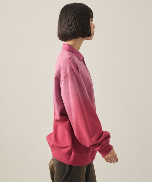 Snap club（スナップクラブ）の「【Snap club】ヴィンテージスプレー加工 メタルプレートグラデーションスウェットポロシャツ（スウェット・レディース・ブラック/レッド/ネイビー・M/L）」の13枚目の写真