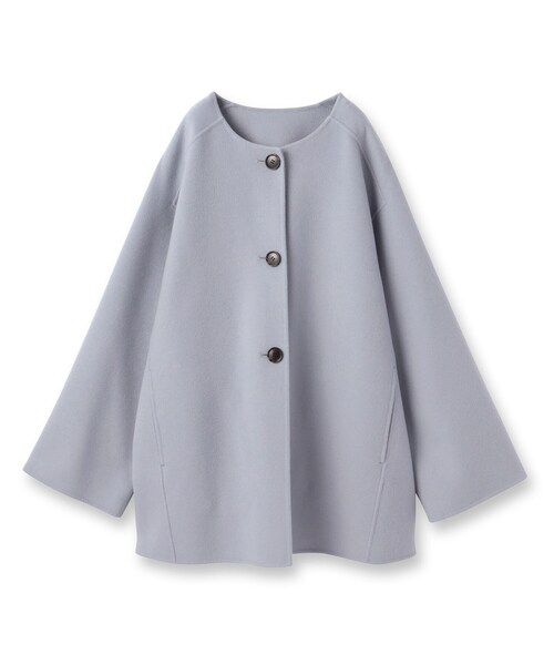 UNTITLED（アンタイトル）の「【ミディ丈/軽やか】セミラグランリバー コート（ノーカラーコート・レディース・ナチュラル/グレー/ブラウン系その他/サックスブルー/チャコールグレー・04/03/00/01/02/44/48）」の6枚目の写真