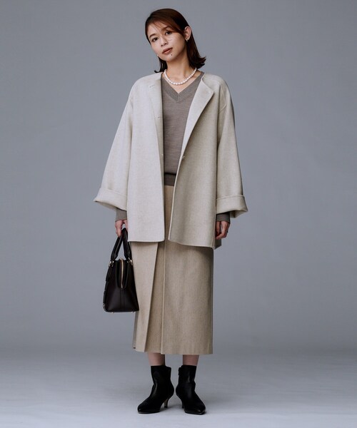 セール】【ミディ丈/軽やか】セミラグランリバー コート（ノーカラー