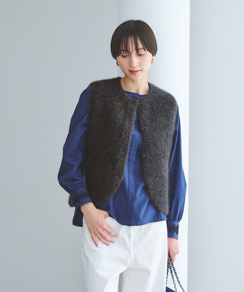 美品 UNITED ARROWS フォックス カシミヤ ベスト ネイビー フォックスカシミヤ フリルコンビ ベスト（ベスト）｜UNITED ARROWS