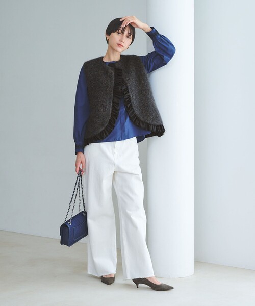 UNITED ARROWS（ユナイテッドアローズ）の「フォックスカシミヤ フリルコンビ ベスト（ベスト・レディース・ダークグレー/モカ/ネイビー・FREE）」の6枚目の写真