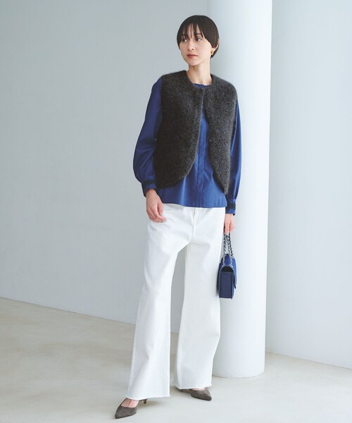 UNITED ARROWS（ユナイテッドアローズ）の「フォックスカシミヤ フリルコンビ ベスト（ベスト・レディース・ダークグレー/モカ/ネイビー・FREE）」の7枚目の写真