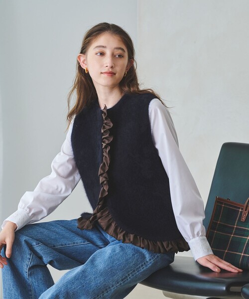 UNITED ARROWS（ユナイテッドアローズ）の「フォックスカシミヤ フリルコンビ ベスト（ベスト・レディース・ダークグレー/モカ/ネイビー・FREE）」の13枚目の写真