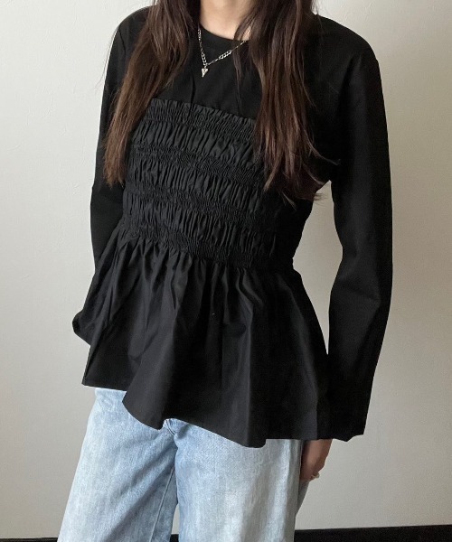 deux amour(ドゥーザムール)の「胸ギャザーロングトップス(Tシャツ/カットソー・レディース・グレー/ブラック・M~L)」の7枚目の写真