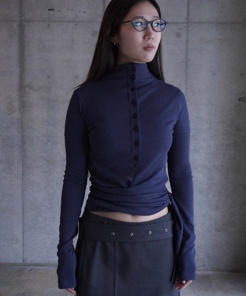 Low Classic Button Up Wrap T-shirt ハイネック BUTTON UP WRAP T-SHIRT（Tシャツ/カットソー）｜LOW CLASSIC（ロウ
