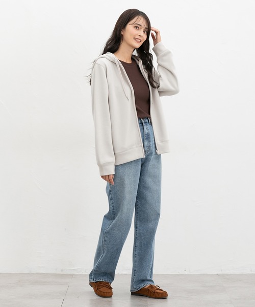 Honeys(ハニーズ)の「【ハニぽか】あったかきれいめジップ(パーカー・レディース・グレイッシュベージュ/ブラック/ラベンダー/スミクロ・S/M/LL/L)」の13枚目の写真