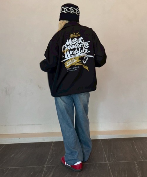 Good Time Apartment（グッドタイムアパートメント）の「【Good Time Apartment】【キッズサイズ有り】MUSIC CONNECTS COACH JACKET（ブルゾン・レディース・ブラック・S/M/L/150）」の5枚目の写真