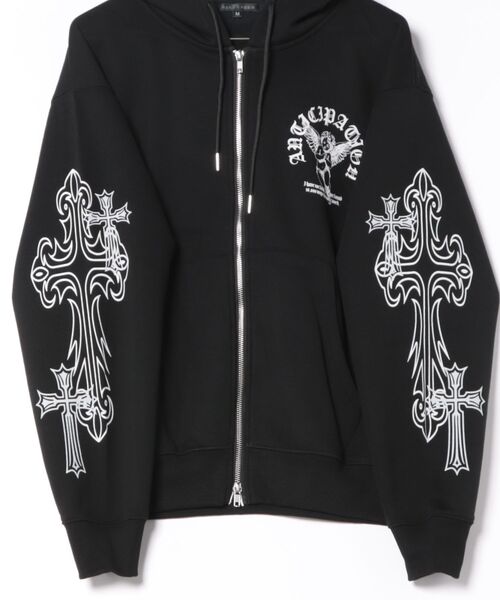 BENDER TOKYO(ベンダートウキョウ)の「エンジェル グラフィックプリント 裏起毛 スウェット ジップパーカー【UNISEX】(パーカー・メンズ・ブラック×グリーン/ホワイト/ブラック×ホワイト・M/L)」の4枚目の写真