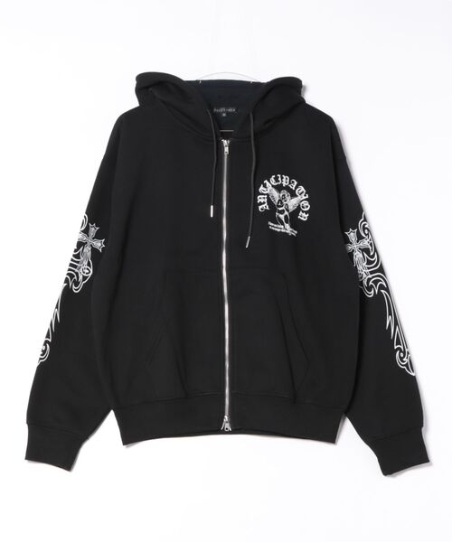 BENDER TOKYO(ベンダートウキョウ)の「エンジェル グラフィックプリント 裏起毛 スウェット ジップパーカー【UNISEX】(パーカー・メンズ・ブラック×グリーン/ホワイト/ブラック×ホワイト・M/L)」の6枚目の写真