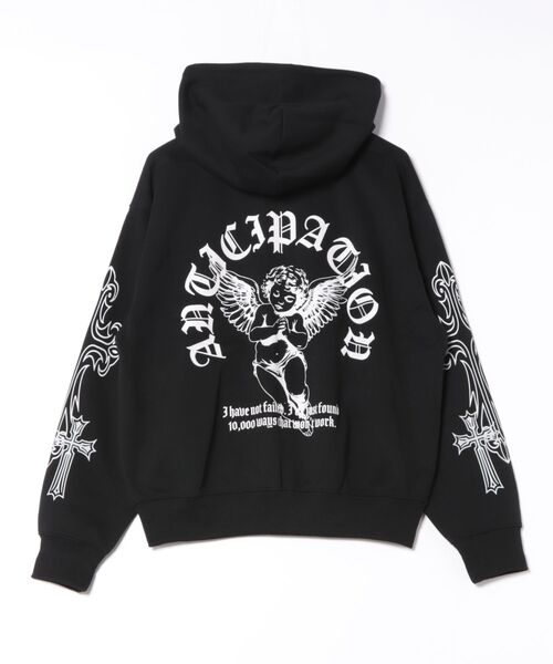 BENDER TOKYO(ベンダートウキョウ)の「エンジェル グラフィックプリント 裏起毛 スウェット ジップパーカー【UNISEX】(パーカー・メンズ・ブラック×グリーン/ホワイト/ブラック×ホワイト・M/L)」の5枚目の写真