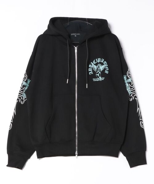 エンジェル グラフィックプリント 裏起毛 スウェット ジップパーカー