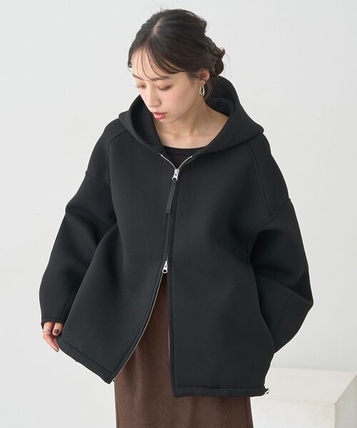 M-PREMIER BLACK ダンボールニットフーディペプラムブルゾン M-PREMIER BLACK ダンボールニットフーディペプラムブルゾン