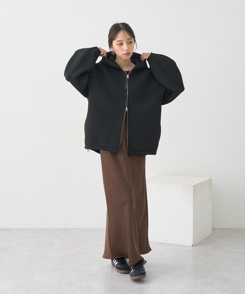 earth music&ecology（アースミュージックアンドエコロジー）の「ダンボールニットフーディーブルゾン（ブルゾン・レディース・ライトベージュ/ブラック/杢グレー・FREE）」の19枚目の写真