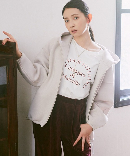 earth music&ecology（アースミュージックアンドエコロジー）の「ダンボールニットフーディーブルゾン（ブルゾン・レディース・ライトベージュ/ブラック/杢グレー・FREE）」の4枚目の写真