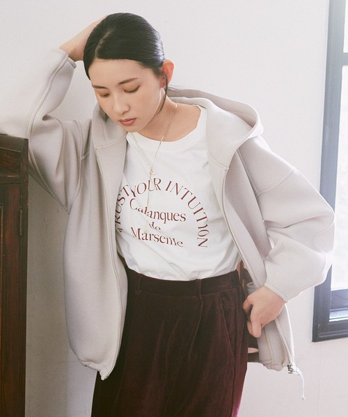 earth music&ecology（アースミュージックアンドエコロジー）の「ダンボールニットフーディーブルゾン（ブルゾン・レディース・ライトベージュ/ブラック/杢グレー・FREE）」の5枚目の写真