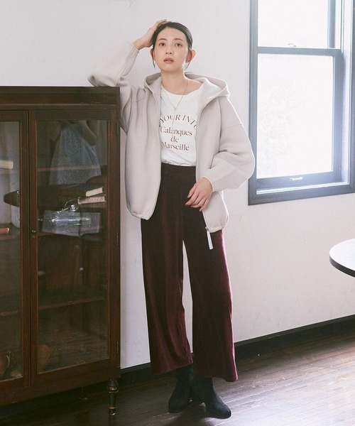 earth music&ecology（アースミュージックアンドエコロジー）の「ダンボールニットフーディーブルゾン（ブルゾン・レディース・ライトベージュ/ブラック/杢グレー・FREE）」の8枚目の写真