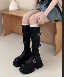 Y2K バイカーバックルロングブーツ 美脚 厚底