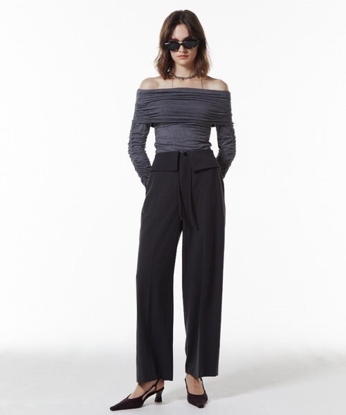 トップス josemoon GATHER OFFSHOULDER LONG TOPS GATHER OFFSHOULDER LONG TOPS/ギャザーオフショルダーロングトップス