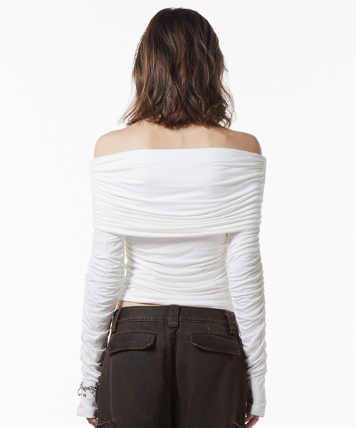 GATHER OFFSHOULDER LONG TOPS/ギャザーオフショルダーロングトップス