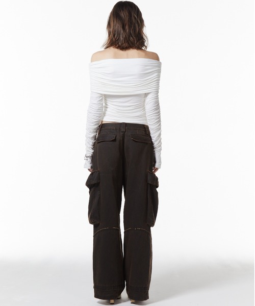 GATHER OFFSHOULDER LONG TOPS/ギャザーオフショルダーロングトップス