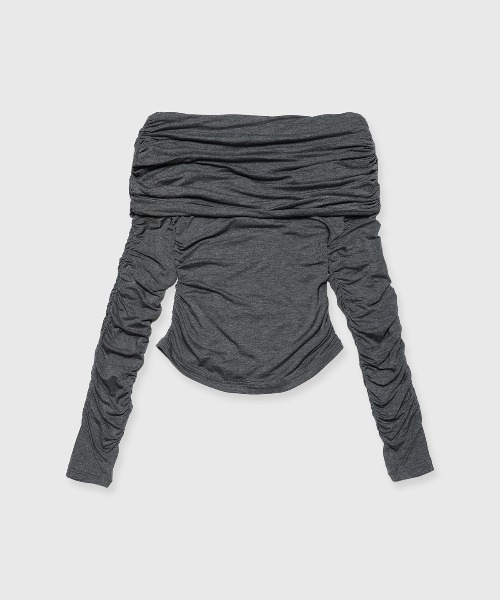 JOSE MOON（ジョゼムーン）の「GATHER OFFSHOULDER LONG TOPS/ギャザーオフショルダーロングトップス（Tシャツ/カットソー・レディース・ホワイト/ブラウン/ブラック/グレー・FREE）」の15枚目の写真