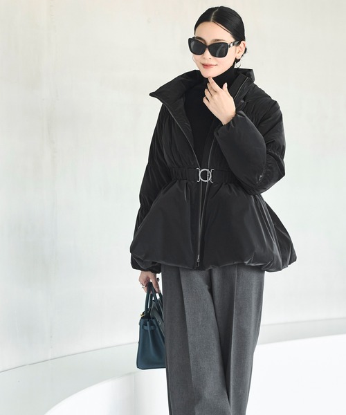 美品】Rirandtureベルテッド中綿ジャケット ダウン 黒 ブラック M