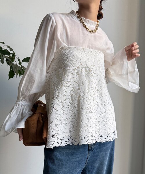 DouDou（ドゥドゥ）の「フロッキーレースビスチェ（その他トップス・レディース・オフホワイト/ブラック/カーキ・FREE）」の2枚目の写真