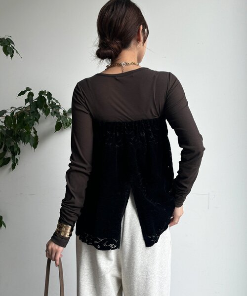 DouDou（ドゥドゥ）の「フロッキーレースビスチェ（その他トップス・レディース・オフホワイト/ブラック/カーキ・FREE）」の6枚目の写真