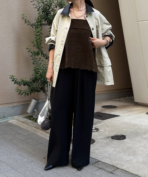 DouDou（ドゥドゥ）の「フロッキーレースビスチェ（その他トップス・レディース・オフホワイト/ブラック/カーキ・FREE）」の5枚目の写真