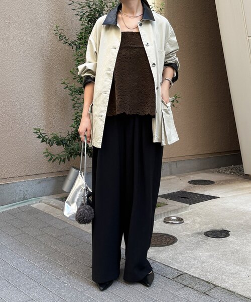 DouDou（ドゥドゥ）の「フロッキーレースビスチェ（その他トップス・レディース・オフホワイト/ブラック/カーキ・FREE）」の7枚目の写真