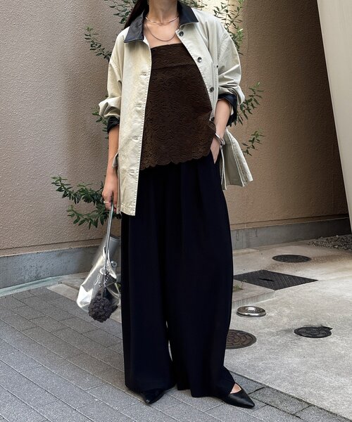 DouDou（ドゥドゥ）の「フロッキーレースビスチェ（その他トップス・レディース・オフホワイト/ブラック/カーキ・FREE）」の4枚目の写真