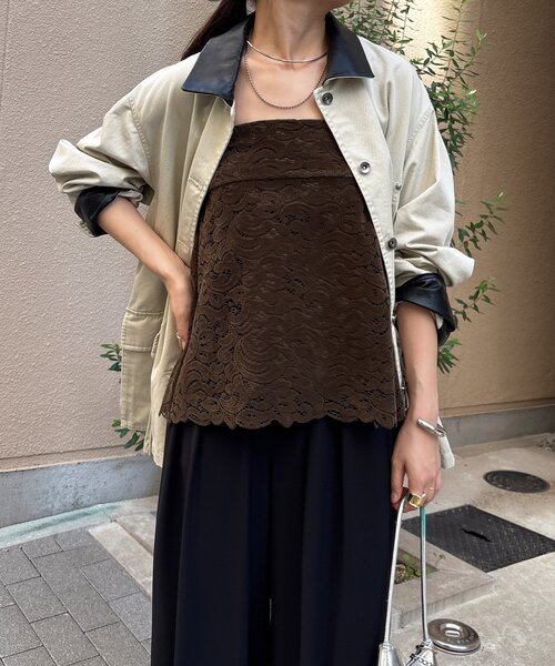 DouDou（ドゥドゥ）の「フロッキーレースビスチェ（その他トップス・レディース・オフホワイト/ブラック/カーキ・FREE）」の10枚目の写真