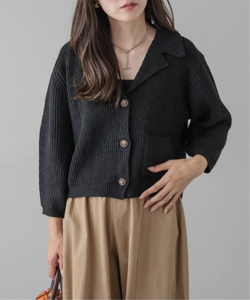 AMELY(エミリー)の「リブニットショートカーディガン(カーディガン/ボレロ・レディース・ベージュ/ブラック/ブラウン・フリー)」の1枚目の写真