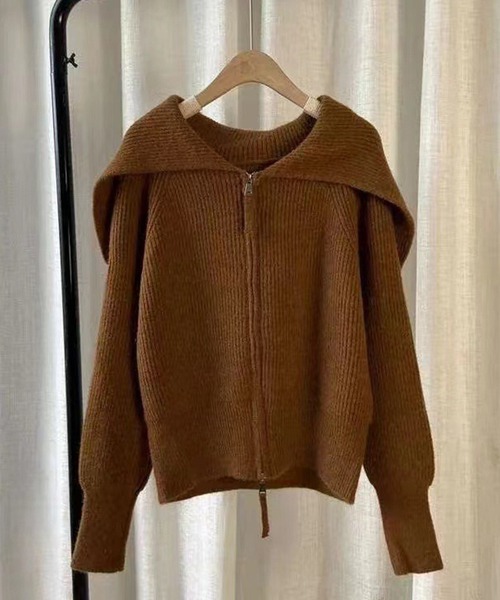 L LABEL(エルラベル)の「セーラーカラーダブルジップニットカーディガン(ニット/セーター・レディース・ブラウン/ベージュ/グレー/アイボリー/ブラック・FREE)」の7枚目の写真