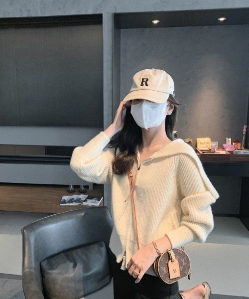 L LABEL(エルラベル)の「セーラーカラーダブルジップニットカーディガン(ニット/セーター・レディース・ブラウン/ベージュ/グレー/アイボリー/ブラック・FREE)」の14枚目の写真