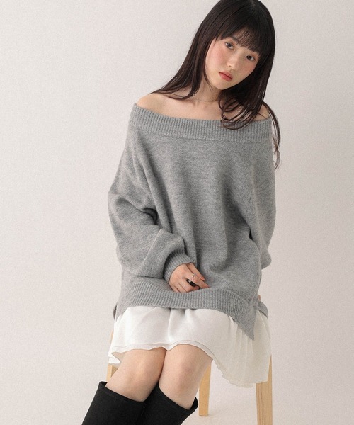 Heather(ヘザー)の「ドッキングフリルニットワンピース 603964(ワンピース・レディース・ブラック/グレー/ベージュ・FREE)」の2枚目の写真