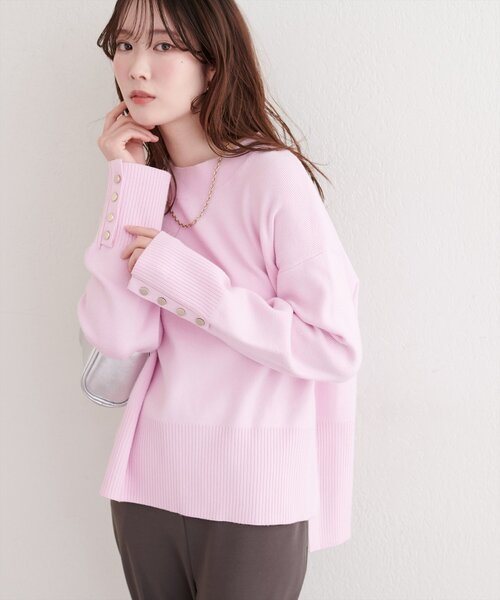 スタンドネック袖口釦ゆるニット（ニット/セーター）｜natural couture