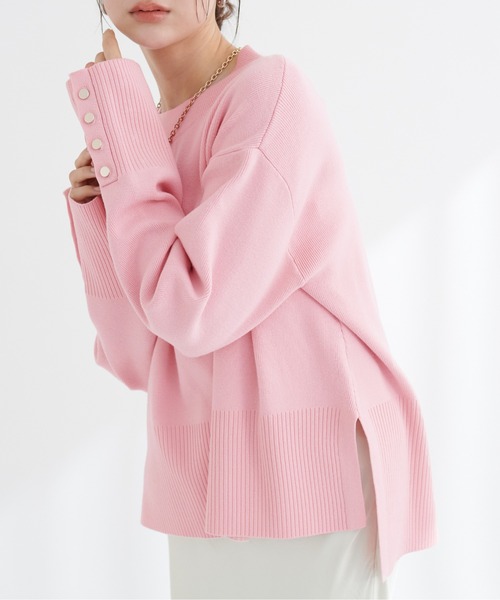 natural couture（ナチュラルクチュール）の「スタンドネック袖口釦ゆるニット（ニット/セーター・レディース・ホワイト系その他/ピンク/イエロー/ブラック/サックスブルー/アイボリー/オレンジ/ミント/ネイビー/ピンク系その他・FREE）」の12枚目の写真