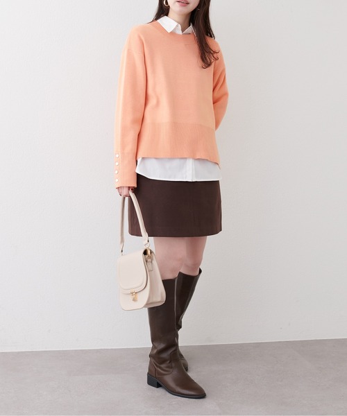 natural couture（ナチュラルクチュール）の「スタンドネック袖口釦ゆるニット（ニット/セーター・レディース・ホワイト系その他/ピンク/イエロー/ブラック/サックスブルー/アイボリー/オレンジ/ミント/ネイビー/ピンク系その他・FREE）」の21枚目の写真