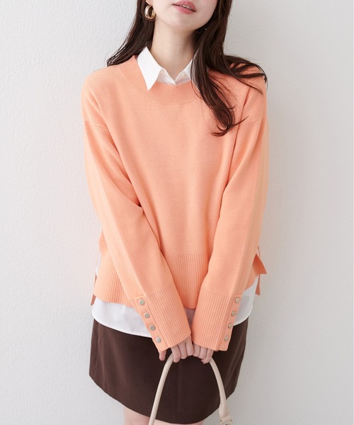 natural couture（ナチュラルクチュール）の「スタンドネック袖口釦ゆるニット（ニット/セーター・レディース・ホワイト系その他/ピンク/イエロー/ブラック/サックスブルー/アイボリー/オレンジ/ミント/ネイビー/ピンク系その他・FREE）」の19枚目の写真