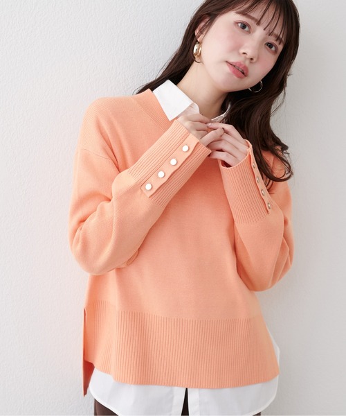 natural couture（ナチュラルクチュール）の「スタンドネック袖口釦ゆるニット（ニット/セーター・レディース・ホワイト系その他/ピンク/イエロー/ブラック/サックスブルー/アイボリー/オレンジ/ミント/ネイビー/ピンク系その他・FREE）」の18枚目の写真