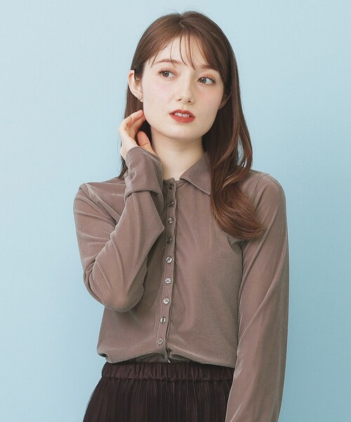 セール】衿付きベロアジャージトップス【洗濯機OK】（Tシャツ