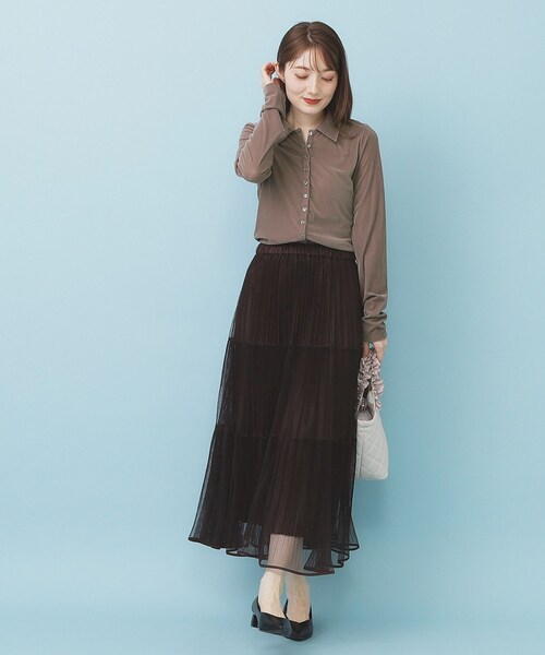 index(インデックス)の「衿付きベロアジャージトップス【洗濯機OK】(Tシャツ/カットソー・レディース・ブルー/ブラウン系その他/ブラック・36/38/40)」の9枚目の写真